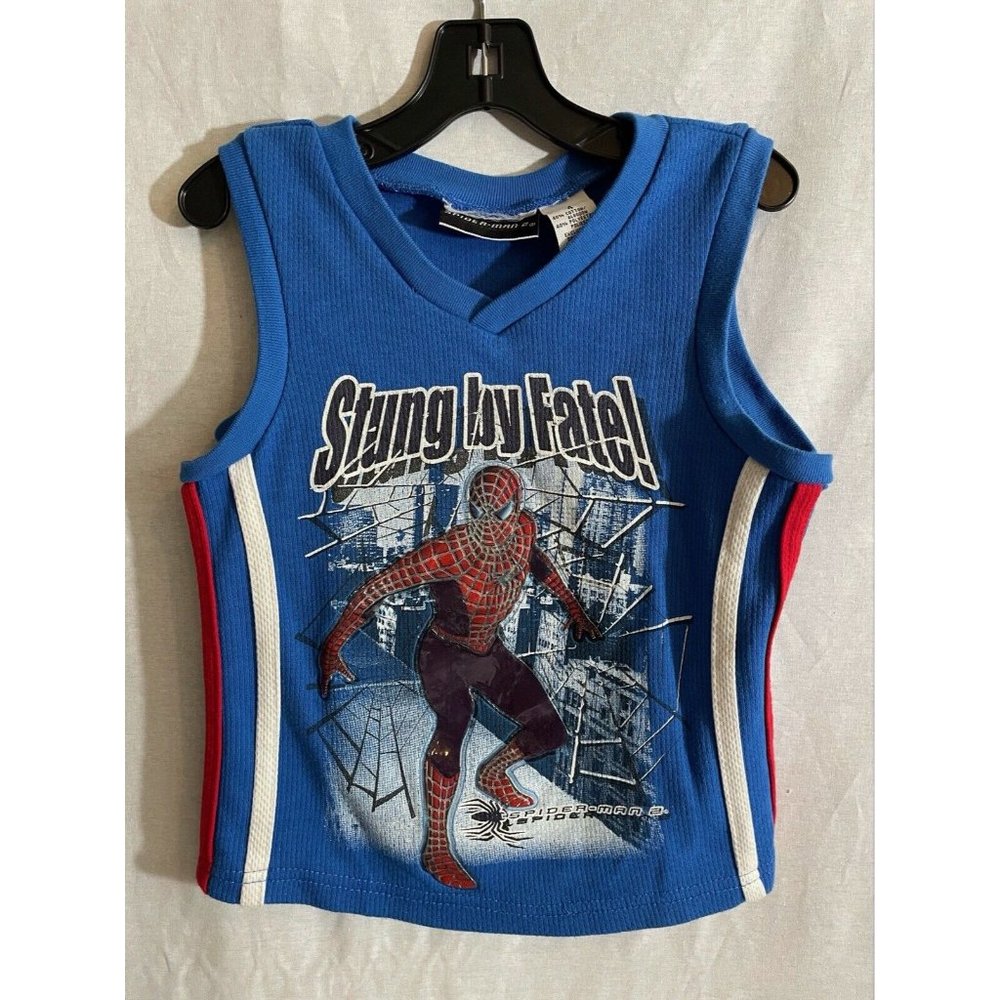 Spider-Man Kid Boy T-Shirt Blue Logo V-Neck Cotton Sleeveless Size 4T